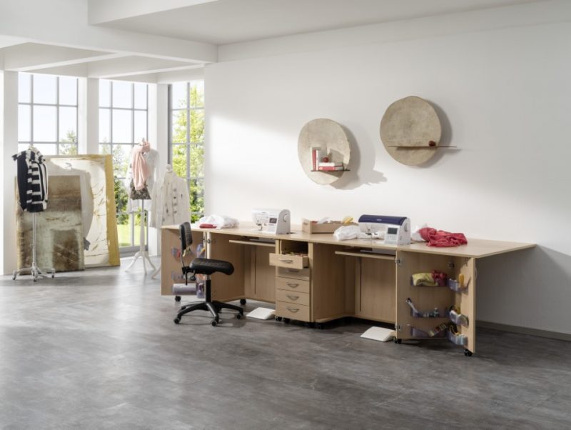 A spacious room with complete set of sewing materials